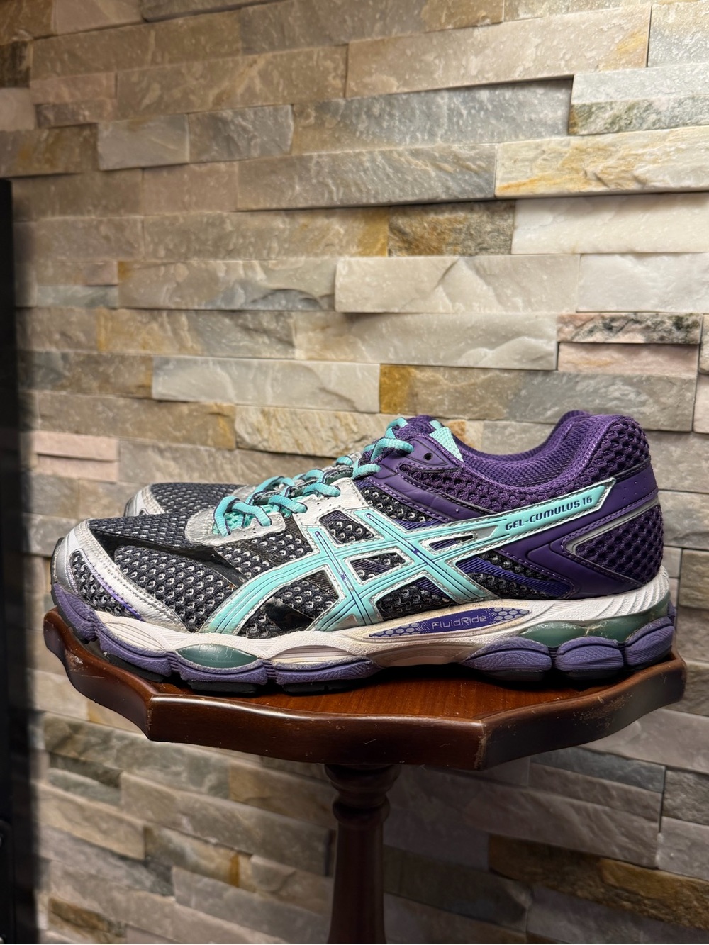 Woman’s Sz 11 ASICS GEL-Cumulus 16 Teal Purple Black Running Sneakers Shoes EUC